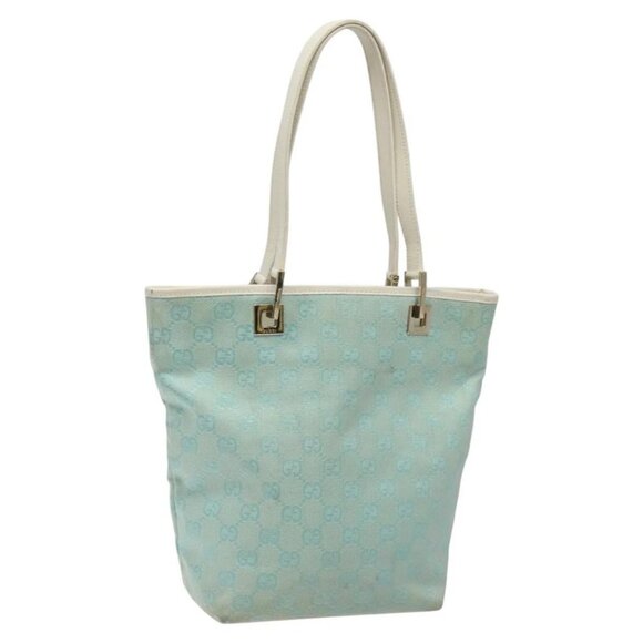 GUCCI GG Canvas Tote Bag Light Blue Gold 002 1099 Auth 113505 - Picture 2 of 16